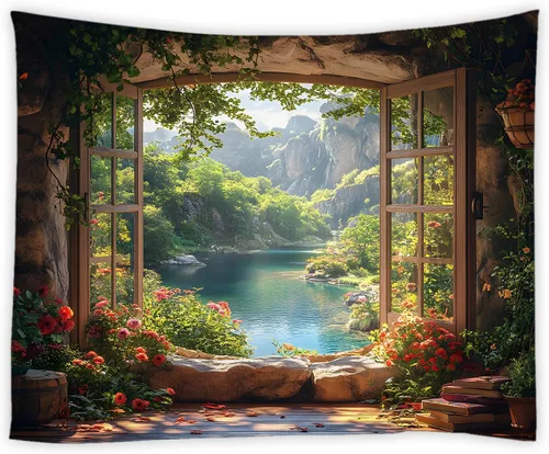 Vista 6 de Tapiz para estantería de gato, biblioteca mágica de fantasía, plantas florales bohemias, hippie para colgar en la pared, decoración artística