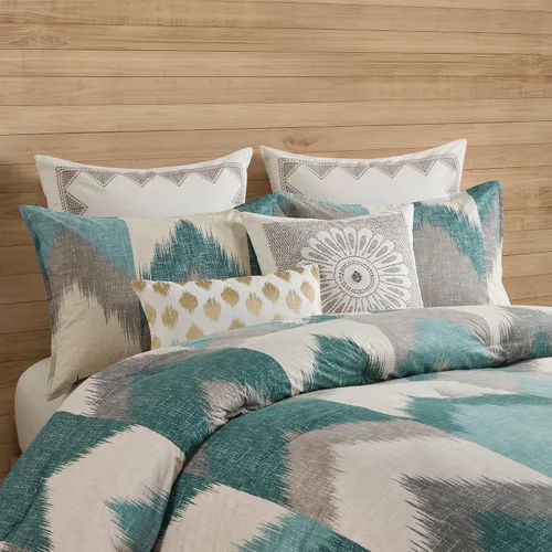 Vista 3 de Ink+Ivy Juego de edredón tamaño King, acogedor edredón de algodón para todas las estaciones, juego de cama ligero con 2 fundas a juego, diseño Aqua