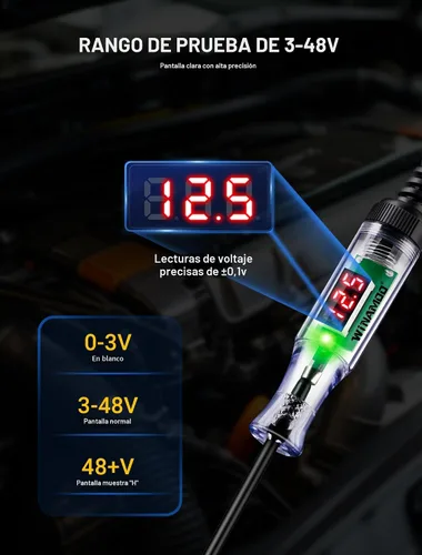 Vista 3 de WINAMOO Luz de prueba automotriz con pantalla digital LED de voltaje 3-48V, probador de circuito automático con voltímetro e indicador de polaridad