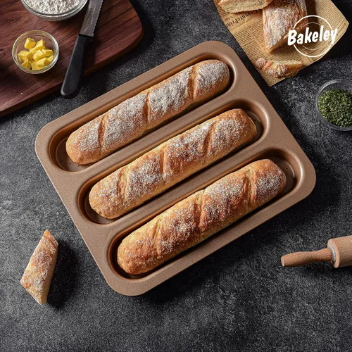 Vista 3 de Molde para hornear pan francés, sartén antiadherente para baguette de 3 ondas para horno, sartén de metal para cocinar tostadas de 15 x 12.6