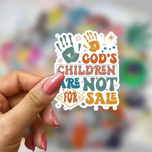 Vista 4 de God's Children are Not for Sale Divertido regalo retro para detener la trata de seres humanos para niños, calcomanía mate de corte beso para vaso