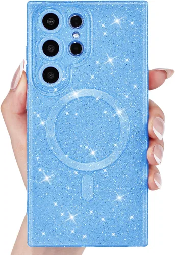 Vista 21 de Svanove Funda magnética con purpurina para Samsung Galaxy S22, compatible con Magsafe Cute, brillante, brillante, estética, dura y brillante