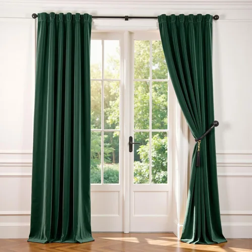 Vista 34 de Lazzzy Cortina opaca de terciopelo azul con aislamiento térmico para dormitorio, sala de estar, oscurecimiento de privacidad, cortinas de terciopelo