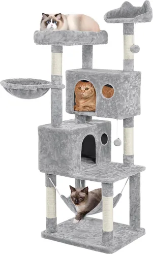 Vista 11 de Yaheetech - Árbol para gatos grandes de 64.5 pulgadas con 2 condominios, 2 perchas