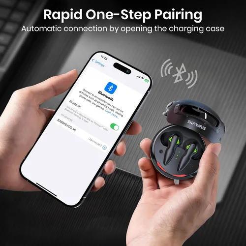 Vista 2 de Auriculares inalámbricos Bluetooth 5.4 35H estéreo de graves profundos con ruido ENC Call Cool Gaming Bluetooth auriculares con 25 ms, IP5 modo dual
