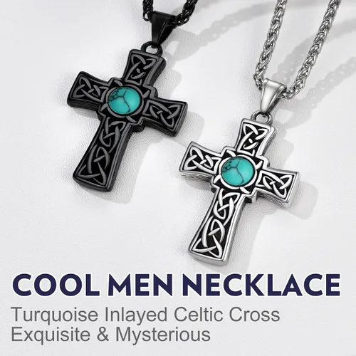 Vista 5 de Bandmax Stainless Steel Celtic Cross Necklace for Men Women Irish Knot Prayer Charm Necklace Serenity Crucifix Jewelry