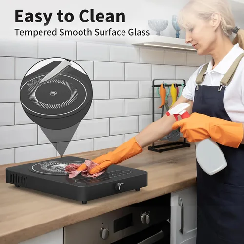 Vista 7 de VBGK Cocina eléctrica de un solo quemador, 110 V 1800 W con controles táctiles LED y controles de perilla, 10 niveles de potencia, temporizador de 4