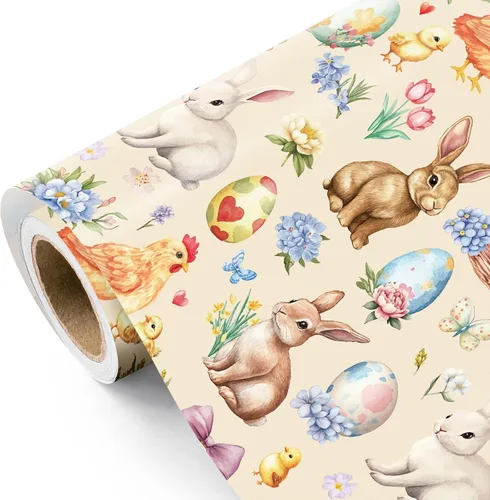 Vista 12 de WRAPAHOLIC Bookish Bunny - Rollo de papel de regalo, 17 pulgadas x 16.5 pies, conejo vintage con papel de regalo para niños y niñas, baby shower