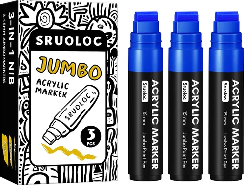 Vista 15 de SRUOLOC 3 Rotuladores Permanentes Jumbo Negros, Punta Ancha de 15mm de Grosor, Rotuladores de Pintura Acrílica Grandes para Pintura en Roca, Póster