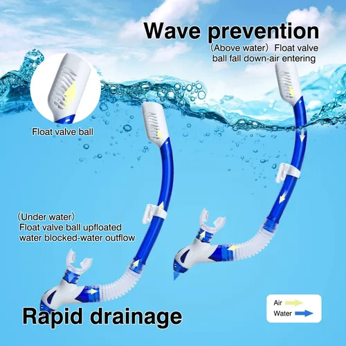 Vista 5 de Snorkel Set Wide-View Adult Snorkeling Scuba Gear, Professional Snorkel Goggles Anti-Fog Diving Mask, Anti-Leak Swim Goggles and Dry Top Snorkel for