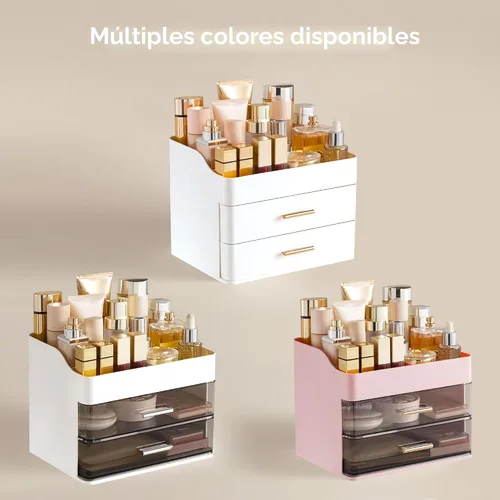Vista 6 de HBlife Organizador de maquillaje para tocador con 2 cajones, organizador grande de cosméticos para encimera de baño, almacenamiento para el cuidado