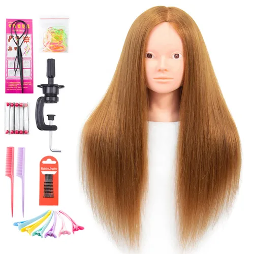 Vista 9 de NAYOO Cabeza de maniquí con cabello y soporte, maniquíes de cabello 60% real para practicar, cabezas de maniquí de cosmetología para práctica