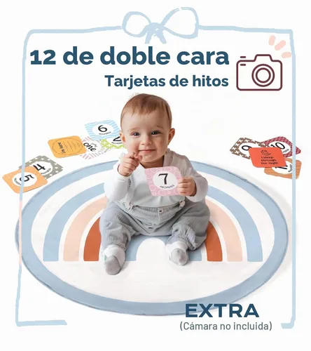 Vista 5 de Little Dove Tapete de gimnasio para bebé, tapete de actividad para el tiempo boca abajo con 7 juguetes desmontables y 12 tarjetas de hitos