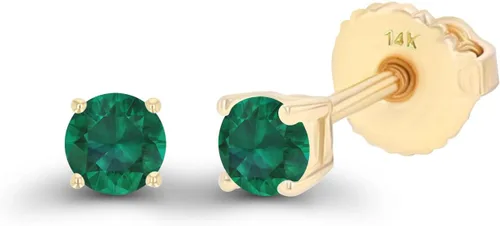 Vista 2 de Aretes de tuerca con tuerca de oro macizo de 14 quilates, 0.118 in, hipoalergénicos, con piedra natal genuina