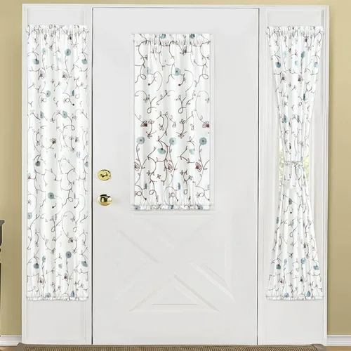 Vista 2 de VOGOL Cortinas de luz lateral para puerta delantera, paneles de puerta francesa con textura de lino corto de 40 pulgadas de largo, diseño bordado