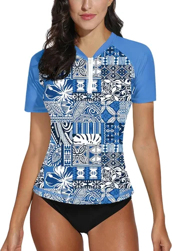 Vista 40 de BesserBay Camiseta de natación de manga corta con cremallera UPF 50+ para mujer, de secado rápido