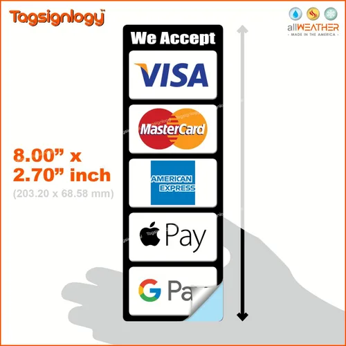 Vista 2 de Aceptamos tarjetas de crédito, pago móvil y servicio de pago sin contacto, letrero de cajero POS, calcomanías impermeables compatibles con Visa