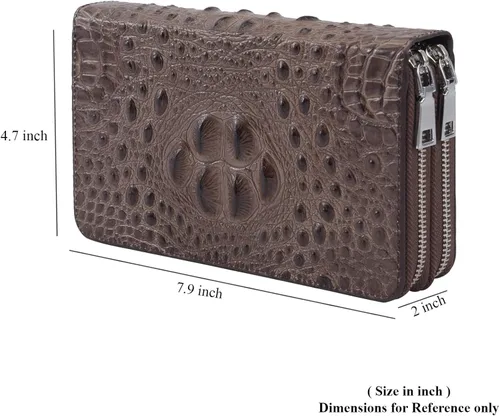 Vista 5 de Shop LC - Cartera de cuero con doble cremallera en relieve 3D Azul