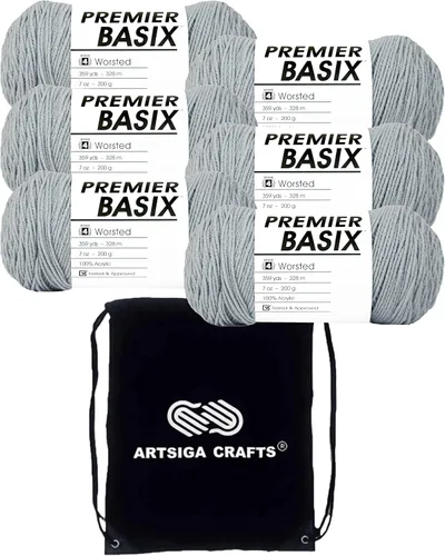 Vista 10 de Premier Yarns Basix White 1115-01 (3 madejas, el mismo lote de tinte) hilo acrílico mediano #4 para ganchillo y tejer con bolsa de proyectos 3