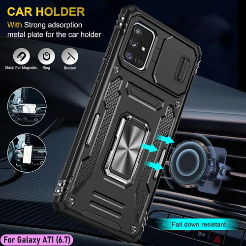 Vista 8 de Funda resistente para Samsung Galaxy A71 (5G), protector de parachoques de goma de doble capa de grado militar con protector de cámara deslizante