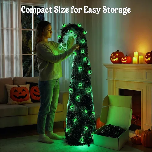 Vista 8 de Brizled Prelit Black Halloween Tree, 5 ft Lighted Fall Tree with Lights