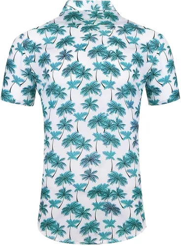 Vista 2 de NUTEXROL Mens Hawaiian Shirts Standard-Fit CottonPolyester Palm Tree Printed Beach Wear