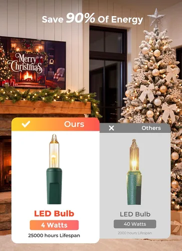 Vista 7 de Minetom Luces LED de Navidad, 20 pies, 100 luces navideñas 2-Alambre blanco y verde puro