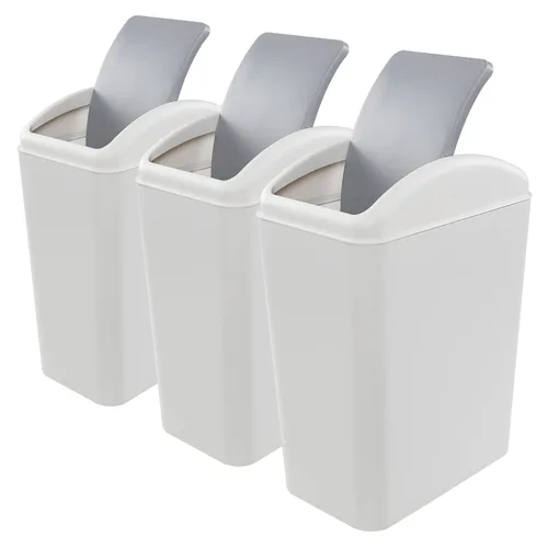 Vista 7 de Paquete de 3 cubos de basura de 4.5 galones con tapa abatible, cubo de basura delgado de plástico con parte superior extraíble, cubo de basura