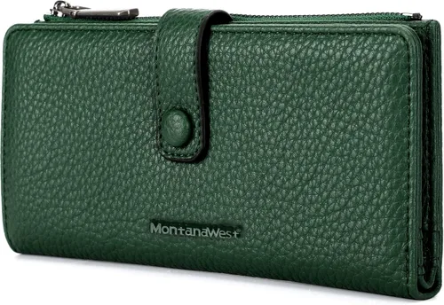 Vista 21 de Montana West Billetera pequeña para mujer, de piel auténtica, triple pliegue, tarjetero Rfid con cremallera y bolsillo para monedas, Un negro, Casual