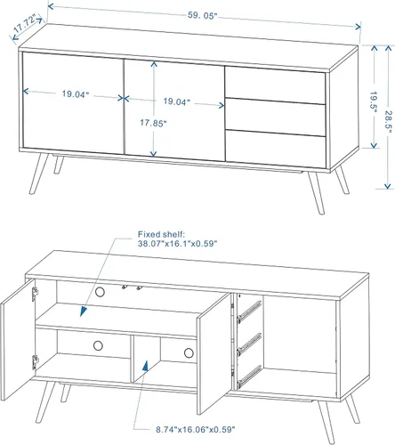 Vista 6 de Glenwillow Home Atlas 59" Mid-Century Modern Buffet/Aparador/TV Consola Marrón topo claro