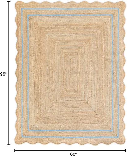 Vista 93 de Alfombra de Yute Natural Ondulada Festoneada - Corredor de Entrada Boho, Festón Estilo Granja, Blanco Roto (8'x10') Camino de entrada bohemio
