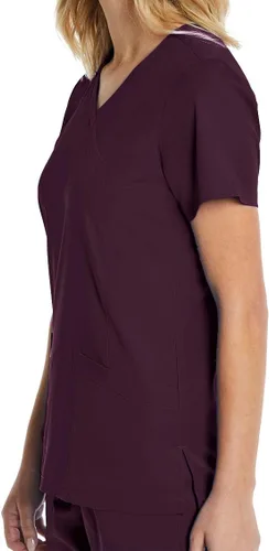 Vista 4 de Mock Wrap Scrub Top for Women 2 Pocket 4-Way Stretch for Medical Dental Spa EL9115