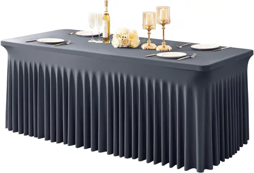 Vista 56 de Paquete de 1 manteles azul bebé para mesas rectangulares de 4 pies, cubiertas de mesa de spandex elástico de una pieza resistentes a las arrugas