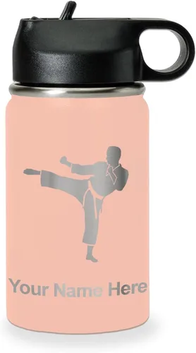 Vista 49 de Botella de agua personalizada LaserGram, Karate Man, de acero inoxidable con aislamiento al vacío de doble pared con tapa abatible, regalo grabado
