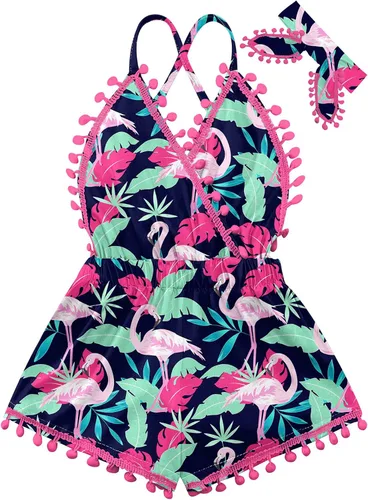 Vista 5 de UNICOMIDEA 6M-3T Traje sin espalda para bebé niña traje mameluco con diadema