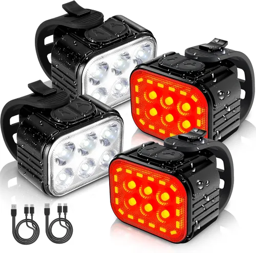 Vista 7 de WORKPRO Juego de luces de bicicleta [8+13 modos], juego de luces recargables para bicicleta ultra brillantes, luces de bicicleta impermeables IP65