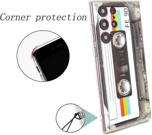 Vista 3 de FAteamll Funda para Galaxy S22 Ultra a prueba de golpes a prueba de arañazos con TPU suave parachoques Retro Cassette Funda Compatible con Samsung