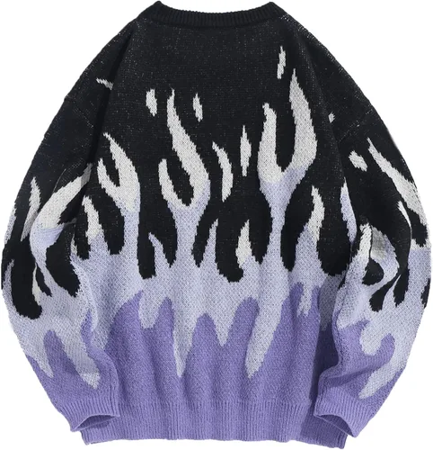 Vista 35 de ZAFUL Y2K - Suéter casual con estampado de llama estética para hombre, suéter de punto holgado, manga larga, cuello redondo