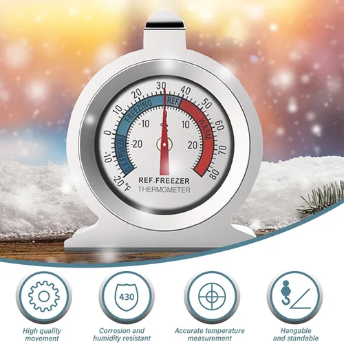 Vista 4 de 6Pcs Refrigerator Thermometer -30℃～30℃/-20℉～80℉, Stainless Steel Fridge Thermometer Large Dial Digital with Red Indicator for Freezer Cooler