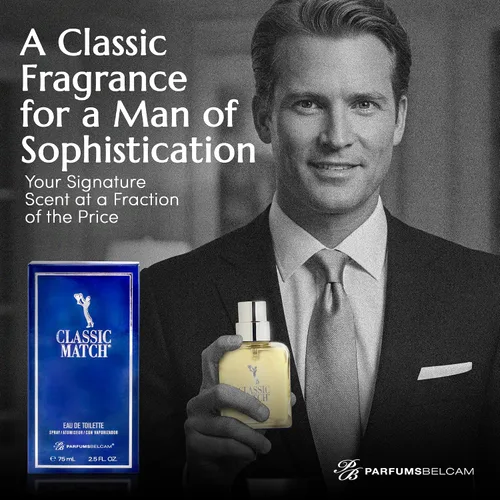 Vista 5 de PB ParfumsBelcam Blue Classic Match Eau de Toilette en espray para hombre, fragancia moderna de cítricos Fougere, notas de melón, musgo y pachulí