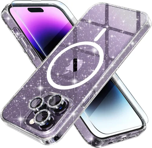 Vista 17 de Choiche Funda para iPhone 15 Pro Max compatible con MagSafe, color negro Purpurina negra