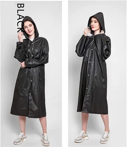 Vista 4 de DeeerYa Paquete de 2 ponchos de lluvia para adultos, reutilizables, para mujeres, hombres, impermeable, con capucha