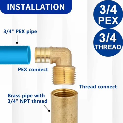 Vista 3 de 3/4 PEX B F1807 a 3/4 NPT Adaptador de codo roscado macho de latón LI-APXME3434 (10 unidades)