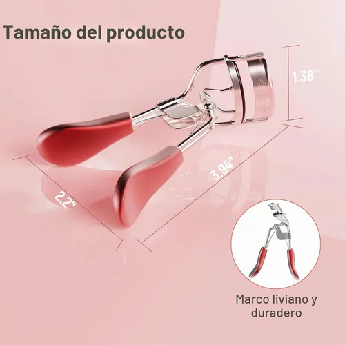 Vista 5 de Rizador de pestañas Kaasage para elevar y rizar, herramienta profesional de maquillaje de acero inoxidable con mango ergonómico y 6 almohadillas