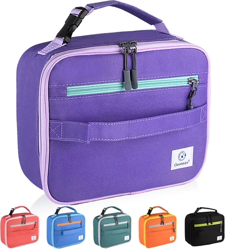 Vista 20 de Genteen Paquete de 2 bolsas de almuerzo suaves aisladas con doble cremallera, resistente, congelable y reutilizable para niños, hombres