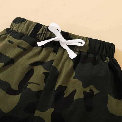 Vista 6 de Conjunto de 2 piezas de ropa para bebés y niños pequeños con estampado de letras y pantalones largos de camuflaje