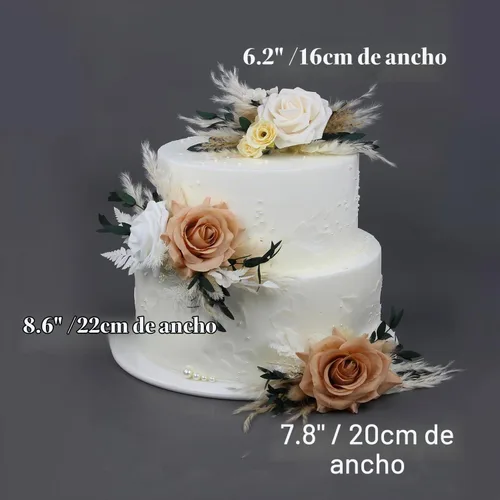 Vista 3 de Rinlong 3Pcs Premade Cake Flowers, Pampas Beige Wedding Cake Decor Beige y almendra