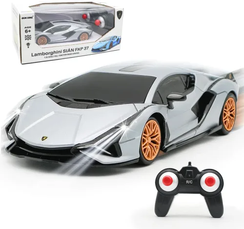 Vista 9 de QUN XING Auto a control remoto 1:24 con licencia oficial de 2.4GHZ Rc Cars Lambo Sport Racing Toy Car para niños de 4 a 7 años, regalo de Azul