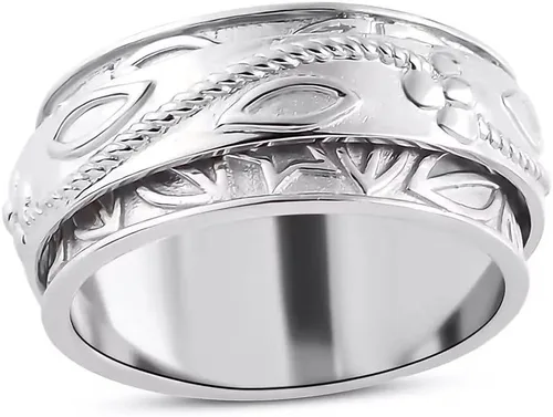 Vista 10 de 925 Sterling Silver Spinner Anxiety Fidget Ring for Women 3 rayas y flores