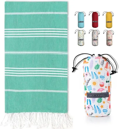 Vista 45 de BAY LAUREL Toalla de playa turca con bolsa de viaje, 39 x 71 pulgadas, de secado rápido, sin arena, ligera, grande, toallas de gran